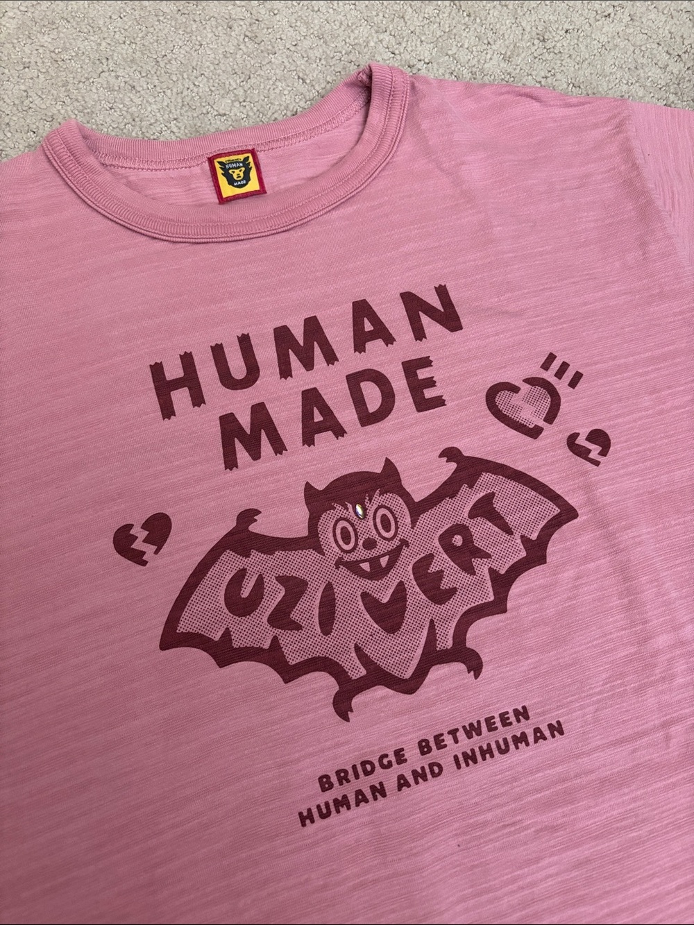 Human Made Pink Short Sleeve Tee with Dark Graphic Bat Logo